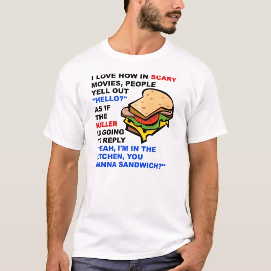 怖い映画の挨拶が面白いTシャツ Tシャツ (正面)