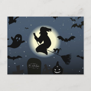怖い暗いハロウィンの夜と魔女 シーズンポストカード