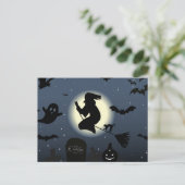 怖い暗いハロウィンの夜と魔女 シーズンポストカード (スタンド正面)