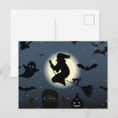 怖い暗いハロウィンの夜と魔女 シーズンポストカード (正面/裏面)
