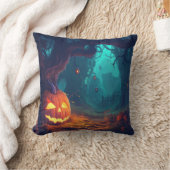 怖い森のハロウィンのジャック・オ・ランタン クッション (ブランケット)