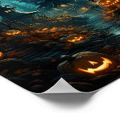 怖い森の中の不気味なハロウィーンのカボチャ ポスター (角)