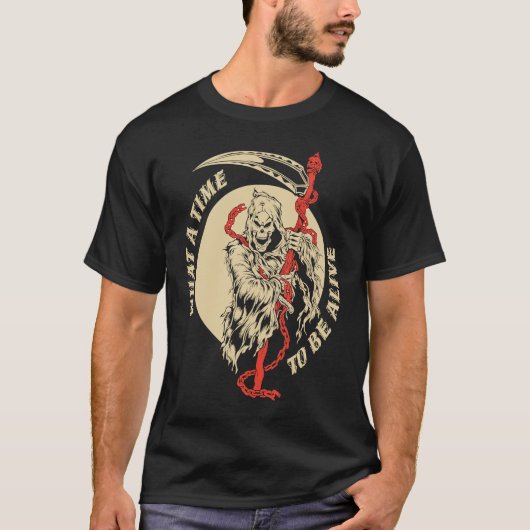 怖い死の骸骨を生きてる時間 Tシャツ (正面)