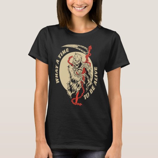 怖い死の骸骨を生きてる時間 Tシャツ (正面)