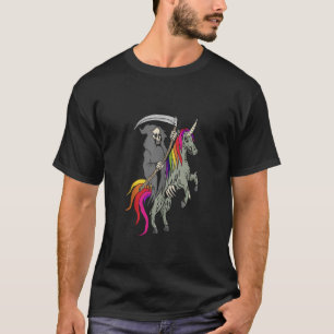 怖い死神のスケルトン死Unicorn Tに乗って Tシャツ