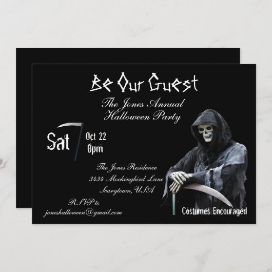 怖い死神の死ハローウィンパーティ 招待状 (正面/裏面)