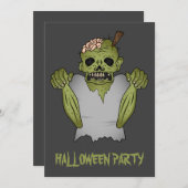 怖い漫画ゾンビオングレーハローウィンパーティ 招待状 (正面/裏面)