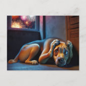 怖い犬が花火を見る ポストカード (正面)