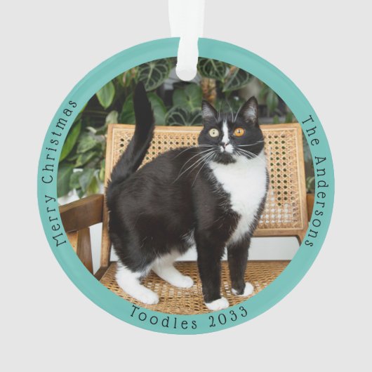 怖い猫おもしろいがサンタにクリスマスカスタムに訪れる オーナメント (裏面)