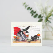 怖い猫とハロウィンを願うヴィンテージの魔女 ポストカード (スタンド正面)