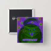 怖い猫グリーン「MEEOOWW!」ボタン 缶バッジ (正面&裏面)