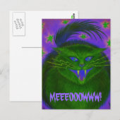 怖い猫グリーンMEEOOWW! ポストカード (正面/裏面)