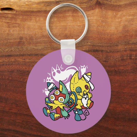 怖い猫ハロウィーンのアートを見ながら歩く キーホルダー (裏面)