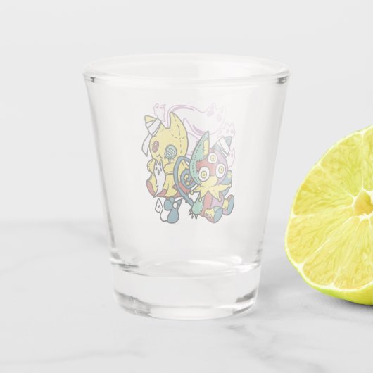 怖い猫ハロウィーンのアートを見ながら歩く ショットグラス (裏面)