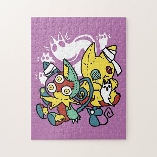 怖い猫ハロウィーンのアートを見ながら歩く ジグソーパズル (縦)