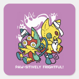 怖い猫ハロウィーンのアートを見ながら歩く スクエアシール
