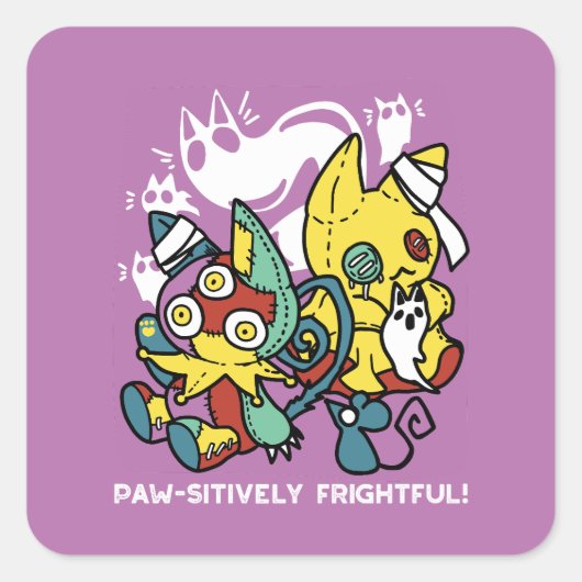 怖い猫ハロウィーンのアートを見ながら歩く スクエアシール (正面)