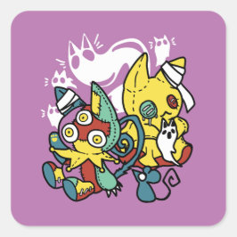 怖い猫ハロウィーンのアートを見ながら歩く スクエアシール