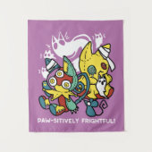 怖い猫ハロウィーンのアートを見ながら歩く タペストリー (正面)