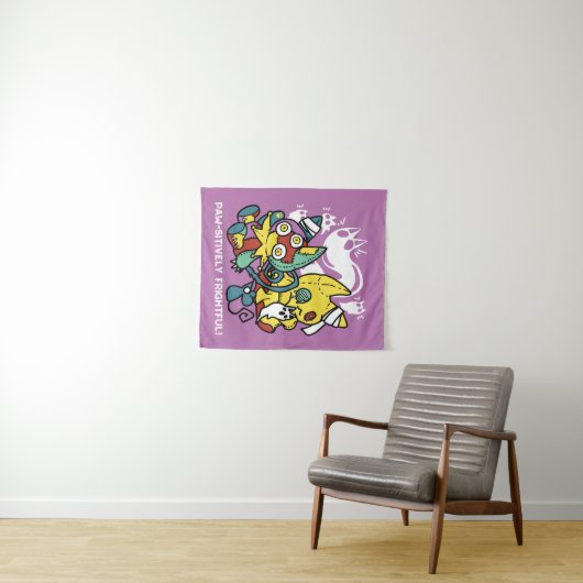 怖い猫ハロウィーンのアートを見ながら歩く タペストリー (インサイチュ(横))