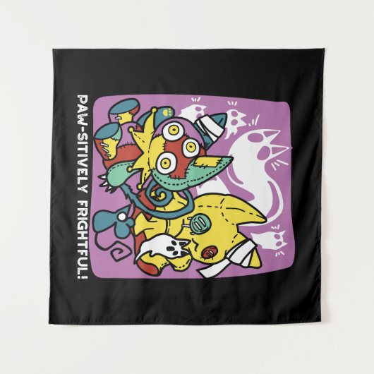 怖い猫ハロウィーンのアートを見ながら歩く タペストリー (正面(横))