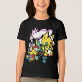 怖い猫ハロウィーンのアートを見ながら歩く トライブレンドＴシャツ (正面)