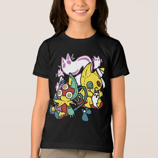 怖い猫ハロウィーンのアートを見ながら歩く トライブレンドＴシャツ (正面)