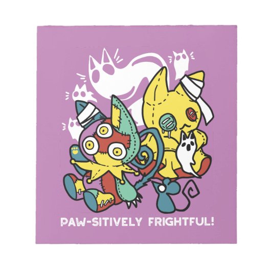 怖い猫ハロウィーンのアートを見ながら歩く ノートパッド (正面)