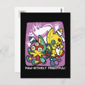 怖い猫ハロウィーンのアートを見ながら歩く ポストカード (正面/裏面)