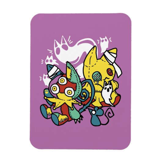 怖い猫ハロウィーンのアートを見ながら歩く マグネット (縦)