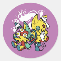 怖い猫ハロウィーンのアートを見ながら歩く