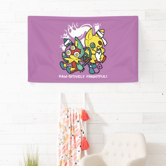 怖い猫ハロウィーンのアートを見ながら歩く 横断幕 (インサイチュ)