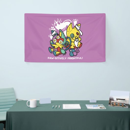 怖い猫ハロウィーンのアートを見ながら歩く 横断幕 (トレードショー)