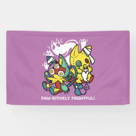 怖い猫ハロウィーンのアートを見ながら歩く 横断幕