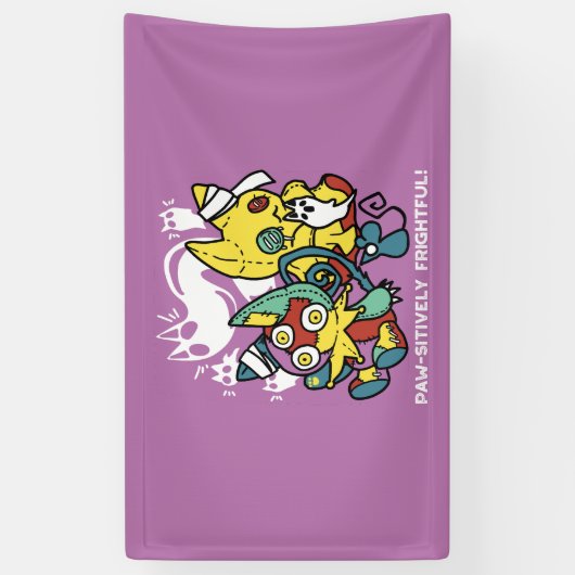 怖い猫ハロウィーンのアートを見ながら歩く 横断幕 (縦)