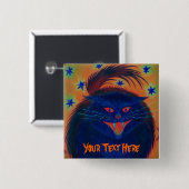 怖い猫ブルーの「あなたのテキスト」ボタン 缶バッジ (正面&裏面)
