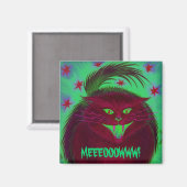 怖い猫レッド「MEEOOWW!」冷蔵庫用マグネット マグネット (正面/裏面)