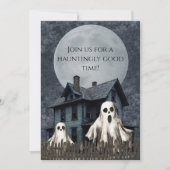 怖い白い幽霊たちのお化け屋敷の背景 招待状 (正面)