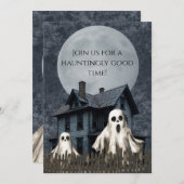 怖い白い幽霊たちのお化け屋敷の背景 招待状 (正面/裏面)