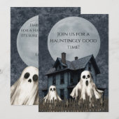 怖い白い幽霊たち - お化け屋敷の背景 招待状 (正面/裏面)