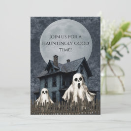 怖い白い幽霊たち - お化け屋敷の背景 招待状