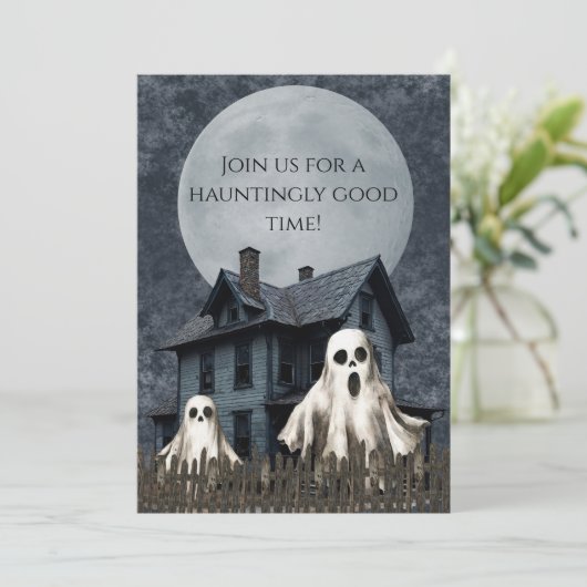 怖い白い幽霊のホラー背景 招待状 (スタンド正面)