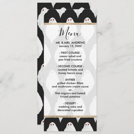 怖い白ハロウィーン幽霊たち水色パターン メニュー (正面/裏面)