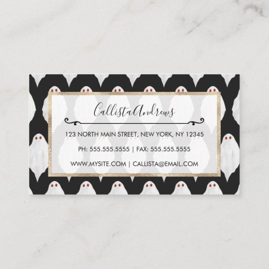 怖い白ハロウィーン幽霊たち水色パターン 名刺 (裏面)