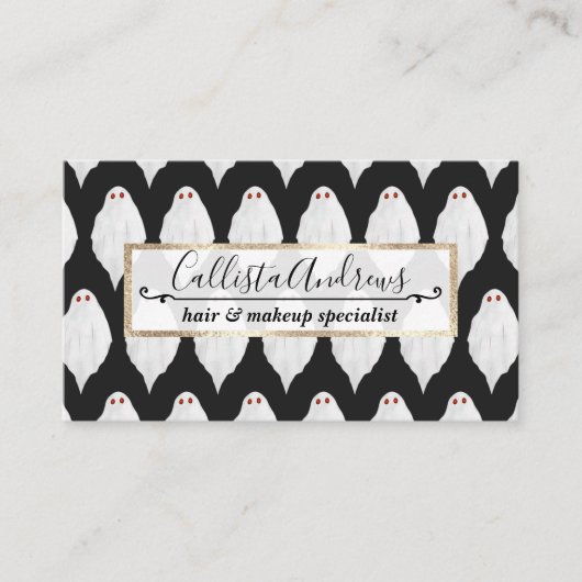怖い白ハロウィーン幽霊たち水色パターン 名刺 (正面)
