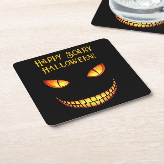 怖い目と熱狂するスマイルハロウィーン スクエアペーパーコースター (アングル)
