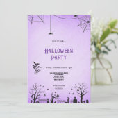 怖い紫と黒のハロウィーン招待状 招待状 (スタンド正面)