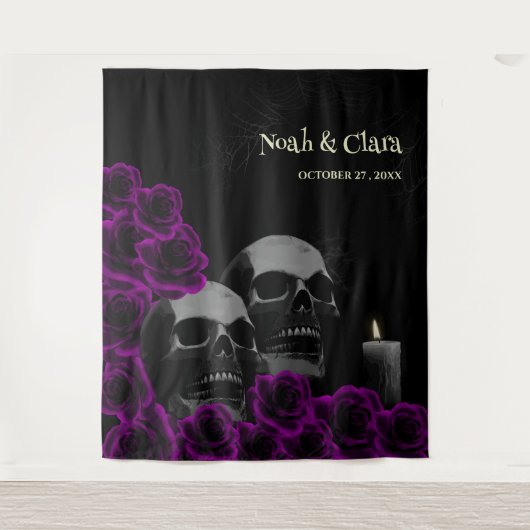 怖い紫色のフローラゴシックスカルバラハロウィーン タペストリー (正面)