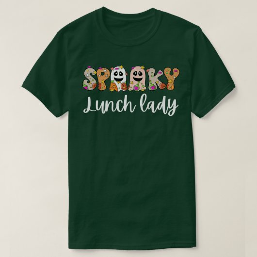 怖い給食のおばさん学校の食堂調理師ハロウィン Tシャツ (デザイン正面)