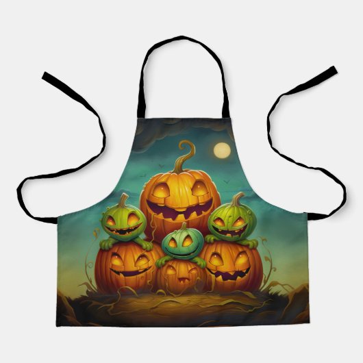 怖い緑のカボチャのモンスターハロウィン エプロン (正面)